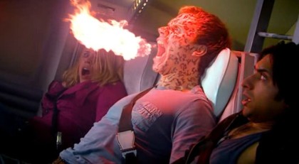 LOTS OF FIRE COMING OUT OF THE DEVIL'S MOUTH. DO YOU GET IT?